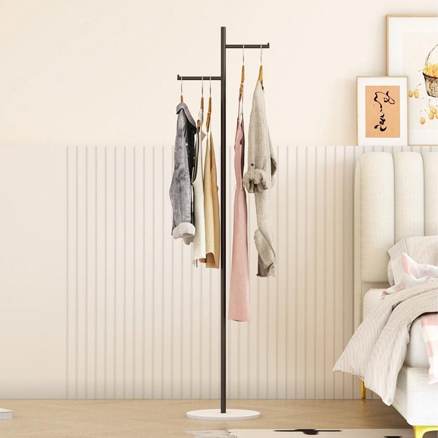 CHIWIN Kapstok Staande Kapstok van Metaal – 167cm Hoog – Met Marmeren Voetplaat – Ruimtebesparend & Stabiel – Zwart Design – Tot 35kg Draagkracht – Inclusief Montagekit