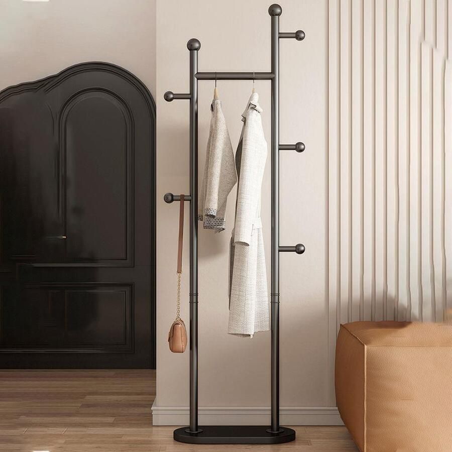 CHIWIN Kapstok Vrijstaand Metaal 168cm 5 Haken en Zware Basis Staande Kledingrek voor Hal Slaapkamer Gang Ruimtebesparende Jassenrek Tassenhouder Zwart