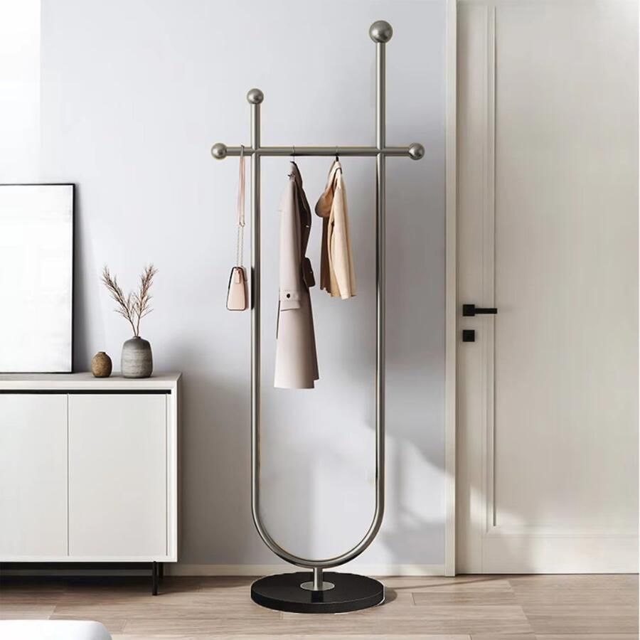 CHIWIN Kledingrek Vrijstaand 182 cm Metaal – Kapstok met 6 Haken – Stevig Staand Kledingrek met Quartz Basis – Ruimtebesparend Ontwerp voor Woonkamer Slaapkamer Hal – Zilver