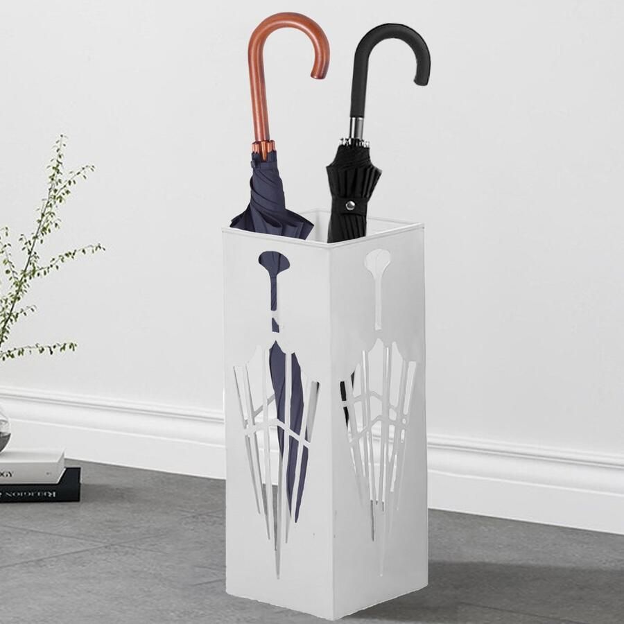 CHIWIN Paraplubak Metaal – Stijlvolle Witte Parapluhouder voor Hal & Kantoor – Compact & Roestvrij – Schermdesign – Met Antislip Voetjes
