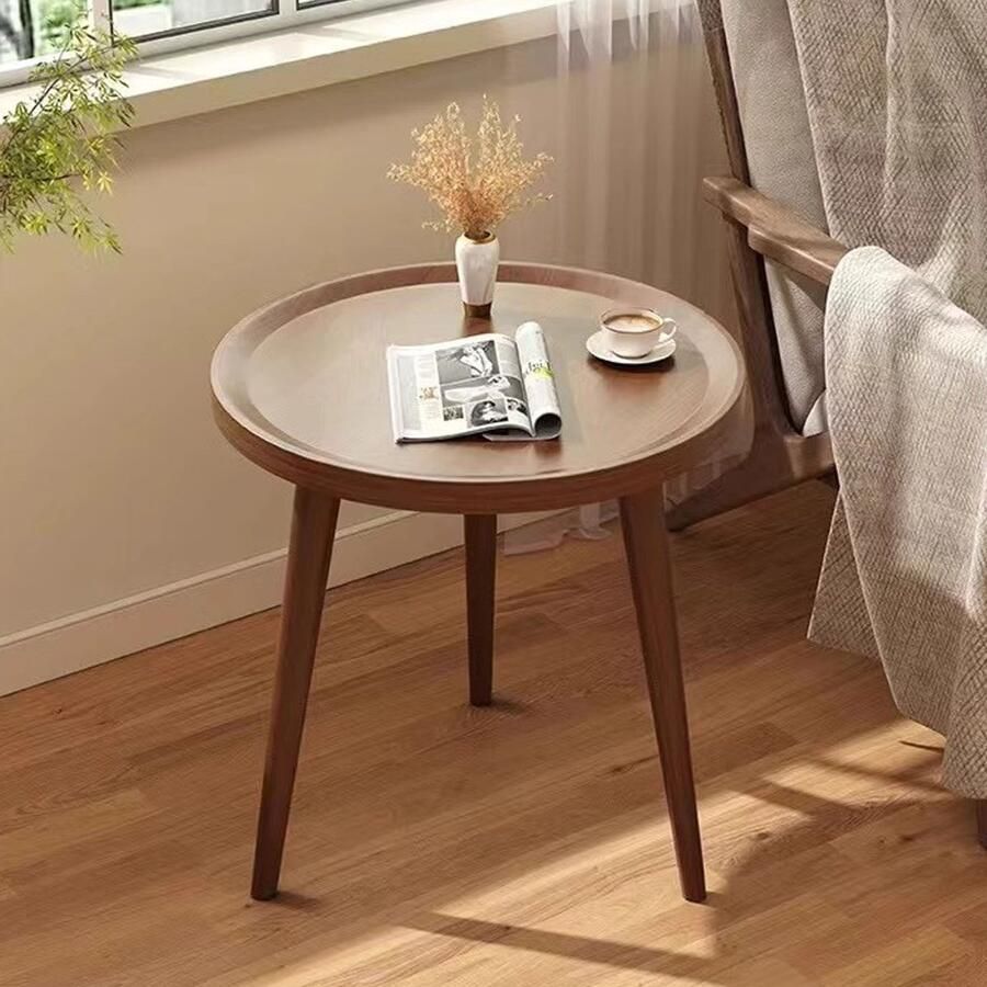 CHIWIN Salontafel Rond Kleine Salon Tafel Hout Retro Driehoekige Pootdesign Valbescherming Rand- Gebruik als Laptoptafel Bijzettafel Snacktafel voor Woonkamer Slaapkamer 40 x 40 x 48 cm Bruin