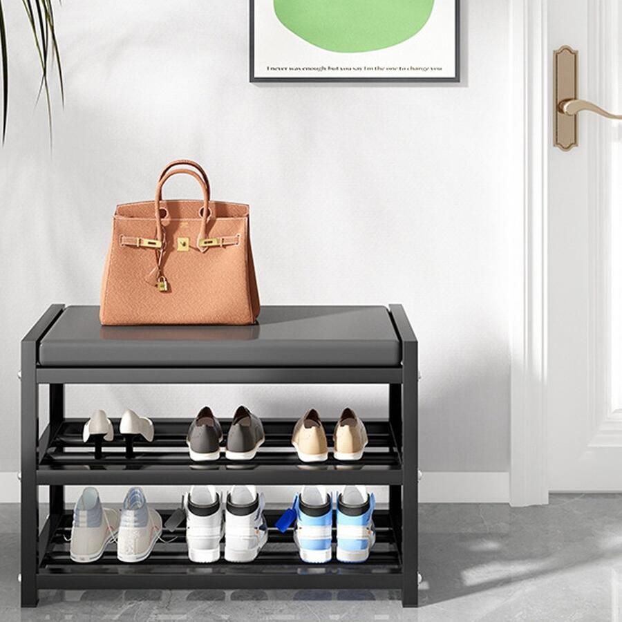 CHIWIN Schoenenbank met Opbergruimte 3 Laags Schoenenrek Metaal Bankje voor Hal en Gang Schoenenrek Zitbank Ruimtebesparend voor Kleine Ruimtes 75x25x41 5cm
