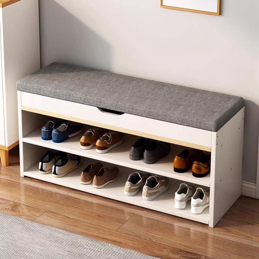 CHIWIN Schoenenbank met Opbergruimte Houten Bankje voor Hal en Gang Schoenenrek Zitbank Ruimtebesparend voor Kleine Ruimtes