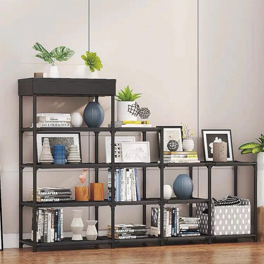 CHIWIN Schoenenrek 5 Laags – Schoenenrek met Opbergmand – Zwart Metaal Schoenenrek voor Hal Slaapkamer & Woonkamer – 120 x 21 5 x 80 cm – Zwart