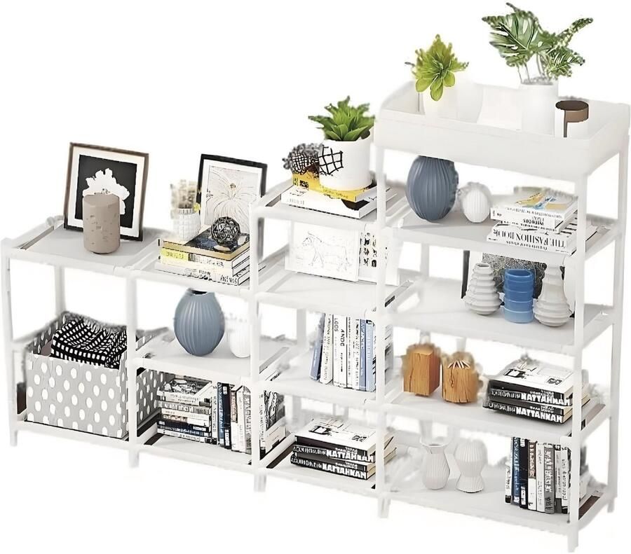 CHIWIN Schoenenrek 5 Laags – Schoenenrek met Opbergmand – Zwart Metaal Schoenenrek voor Hal Slaapkamer & Woonkamer – 120 x 21 5 x 80 cm – Wit