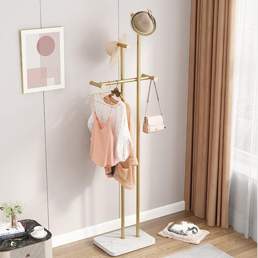 CHIWIN Staande Kapstok Modern Metaal Kapstokken met 8 Haken Luxe Gouden Design Stevige Onderplaat Eenvoudige Montage voor Hoed Sjaals Jassen en Tassen Voor Slaapkamer & Woonkamer
