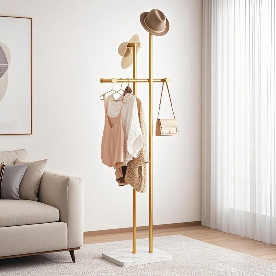 CHIWIN Staande Kapstok Modern Metaal Kapstokken met 8 Haken Luxe Gouden Design Stevige Onderplaat Eenvoudige Montage voor Hoed Sjaals Jassen en Tassen Voor Slaapkamer & Woonkamer - Foto 2