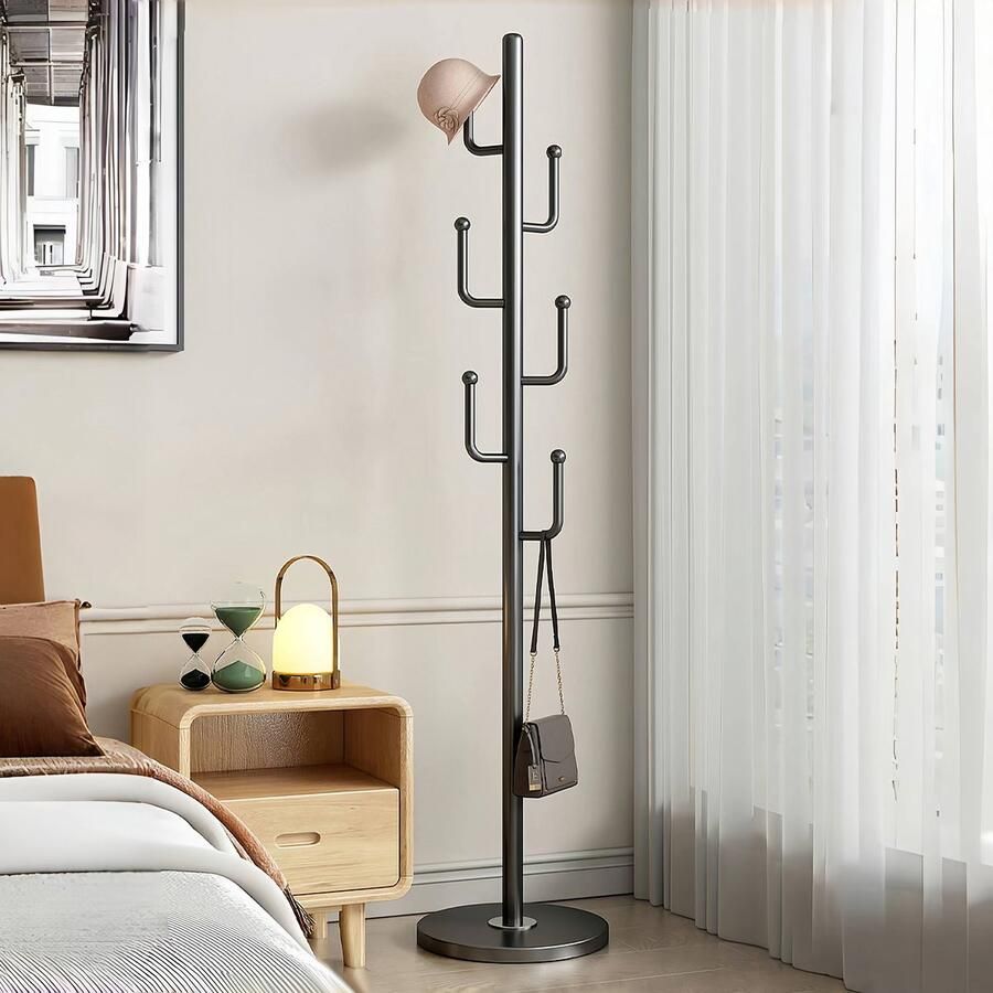 CHIWIN Staande Kapstok van Metaal met Marmeren Voet – Moderne Cactus Vorm – 6 Sterke Haken – Zwart – Ruimtebesparend Kledingrek 174cm Hoog – Voor Hal Slaapkamer of Woonkamer