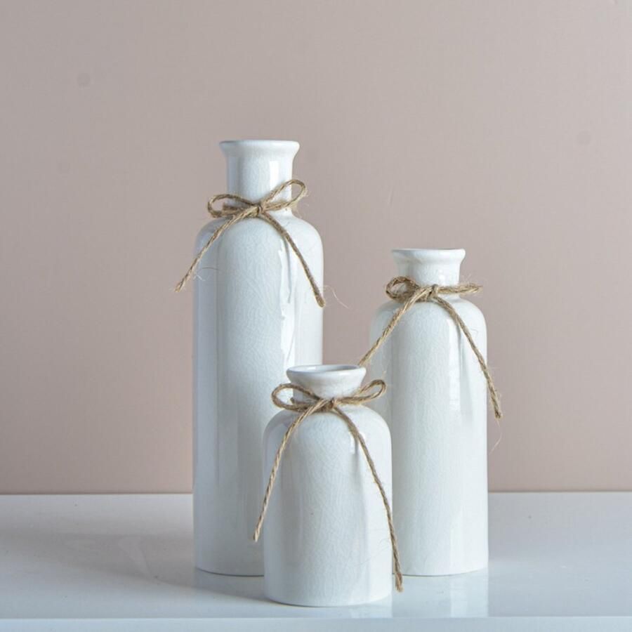 CHIWIN Vaas Set – 3 Delige Keramische Vazen – Decoratieve Vaas Zwart Wit – Droogbloemen Vaas – Moderne Woondecoratie – Keramiek Bloemenvaas voor Tafel Woonkamer & Kantoor – Hoogte 7 2 19 25 2 cm Wit