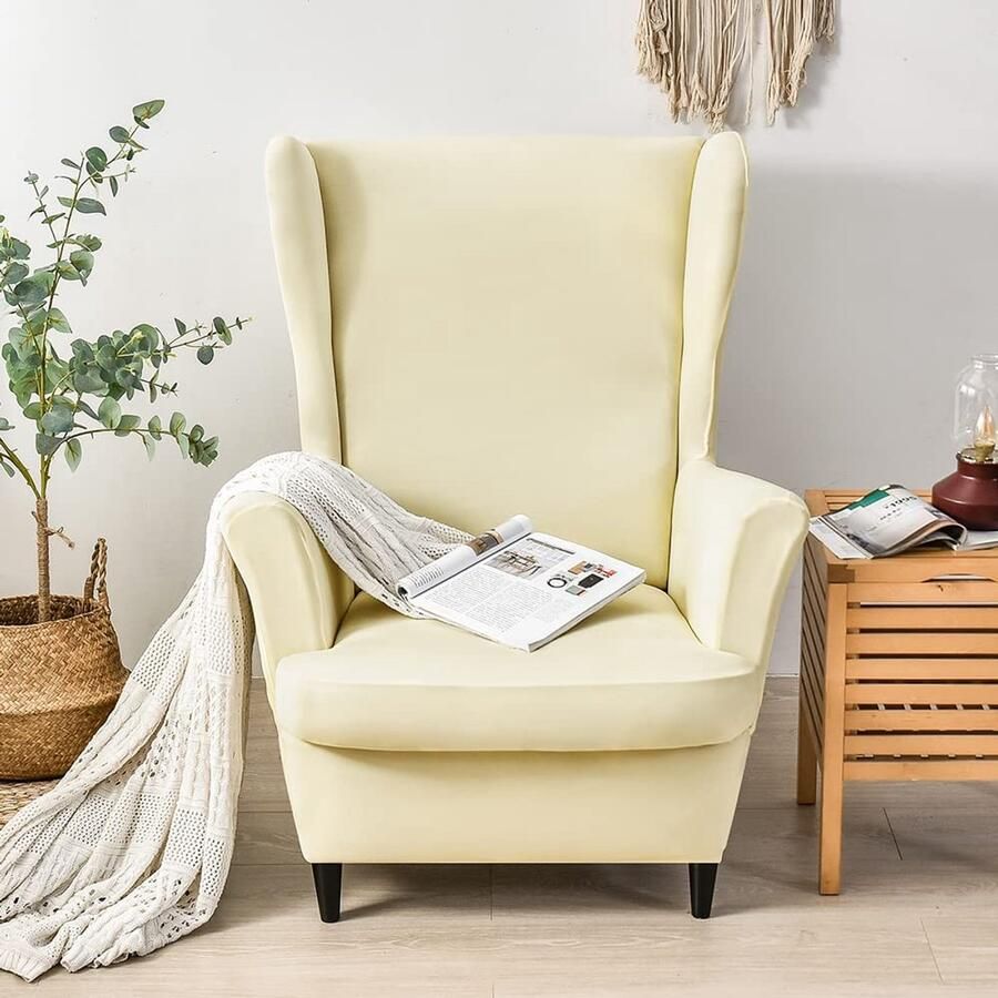 CHNSHOME Fauteuilhoes Vleugelstoel 2 stuks Fauteuilhoezen Fauteuilsprei Vleugelstoel Stretch Fauteuilhoes Vleugelstoelhoes Beige