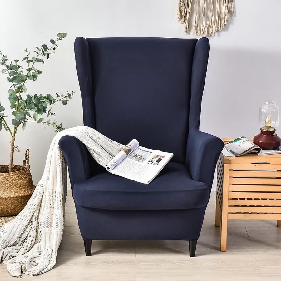 CHNSHOME Fauteuilhoes Vleugelstoel 2 stuks Fauteuilhoezen Fauteuilsprei Vleugelstoel Stretch Fauteuilhoes Vleugelstoelhoes Marineblauw