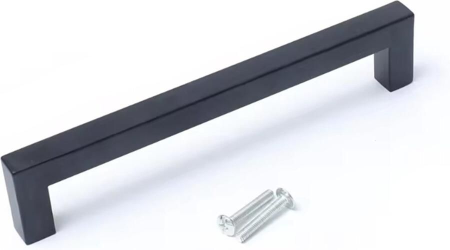 CHPN Handgreep Handgreepje 1 stuks Zwarte vierkante Handgreep voor Kasten Keukens Lades en Deurtjes Vierkante Metaalgreep 160mm Hartafstand Incl schroeven