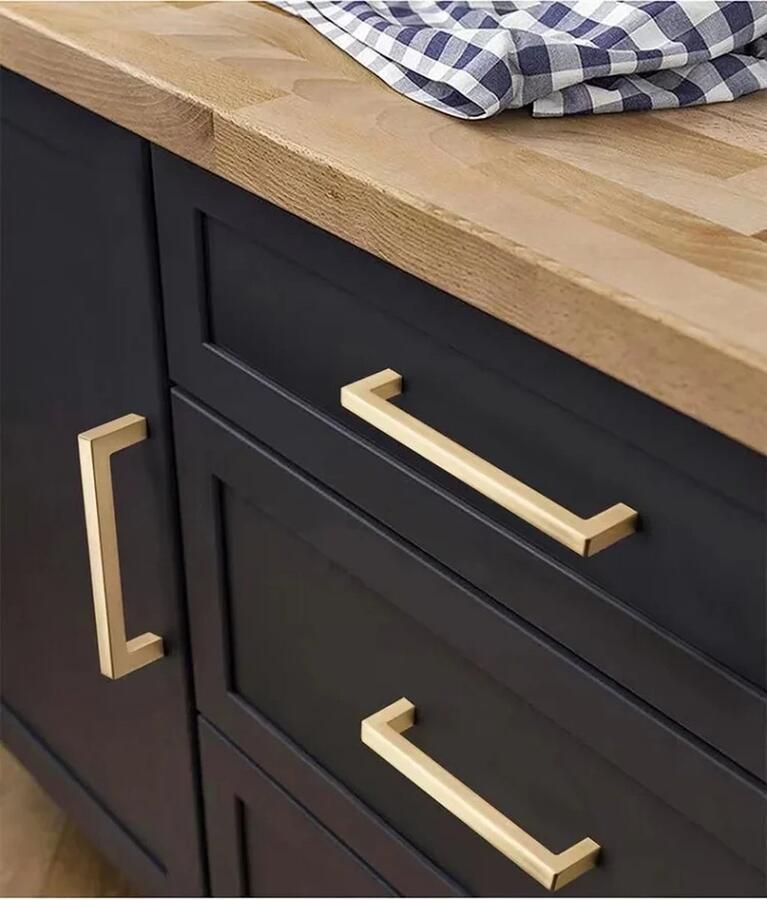 CHPN Handgreep Vierkante Handgreep Vierkante grip Greepjes Keukenkast Keukenlade 128MM Meubelgreep Goudkleurig Vierkant 2 stuks