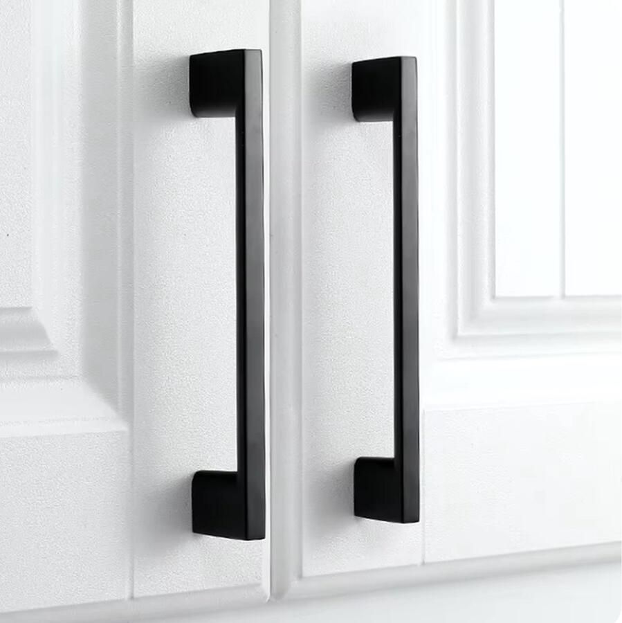 CHPN Handgreepjes Handgreep 2 stuks Zwarte Handgreep voor Kasten Keukens Lades en Deurtjes Vierkante Metaalgreep 128mm Hartafstand Incl schroeven