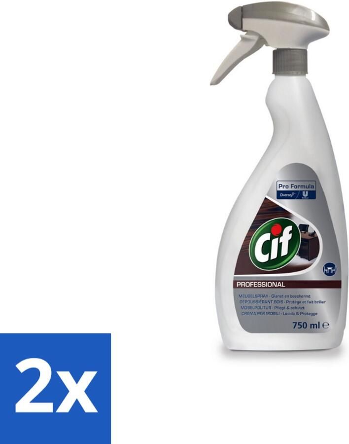 Cif 2 x Pro Formula Meubelspray Spray Voor Houten en Gladde Oppervlakken Met Langdurige Glans 750 ml Meubelspray Meubelreiniger Glansmiddel Houtreiniger Gladde Oppervlakken