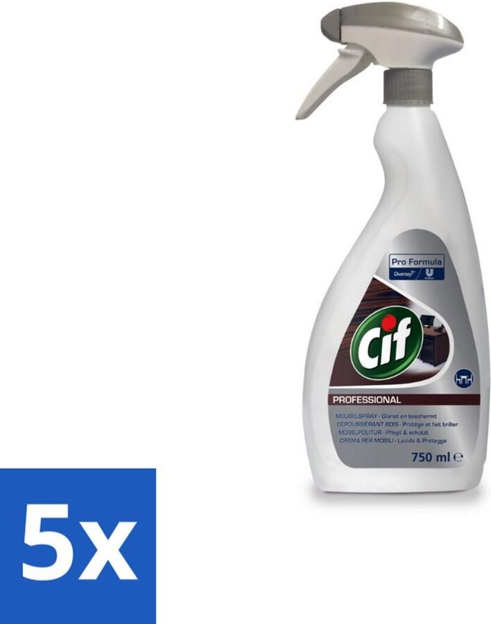 Cif 5 x Pro Formula Meubelspray Spray Voor Houten en Gladde Oppervlakken Met Langdurige Glans 750 ml Professionele Reiniging Schoonmaakspray Interieurreiniger