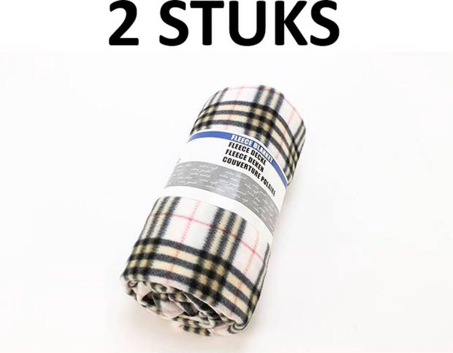 Cinar Fleece Deken (2 Stuks) Ruit 160x200cm Bruin Wit Zwart Rood 100% Microfibre TV Deken Plaid Warmte Deken Voor op de Bank Fleece Blanket Warmth Blanket For the Couch Polyester Bank Deken Blanket Deken