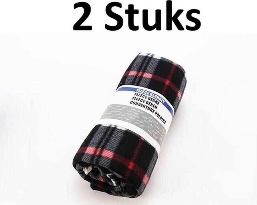 Cinar Fleece Deken (2 Stuks) Ruit 160x200cm- Rood Zwart Polyester 100% Microfibre TV Deken Plaid Warmte Deken Voor op de Bank Fleece Blanket Warmth Blanket For the Couch Bank Deken Blanket Deken