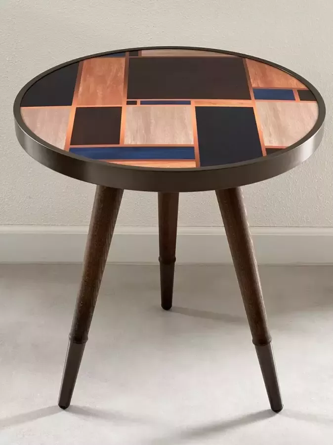 Cipres Bijzettafel Rond Hoogte 50 cm x Ø45 cm Bruin Beige Blauw Ivoor Massief Beukenhouten poten Moderne Bijzettafel Kleine Salontafel