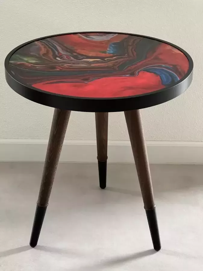 Cipres Bijzettafel Rond Hoogte 50 cm x Ø45 cm Rood Gemarmerd Massief Beukenhouten poten Moderne Bijzettafel Kleine Salontafel