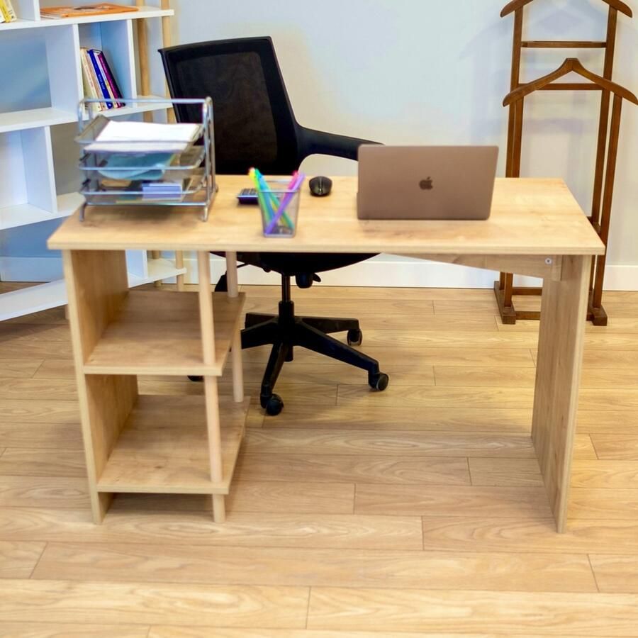 City of Wood Compact bureau met twee planken Functioneel en stijlvol Beige