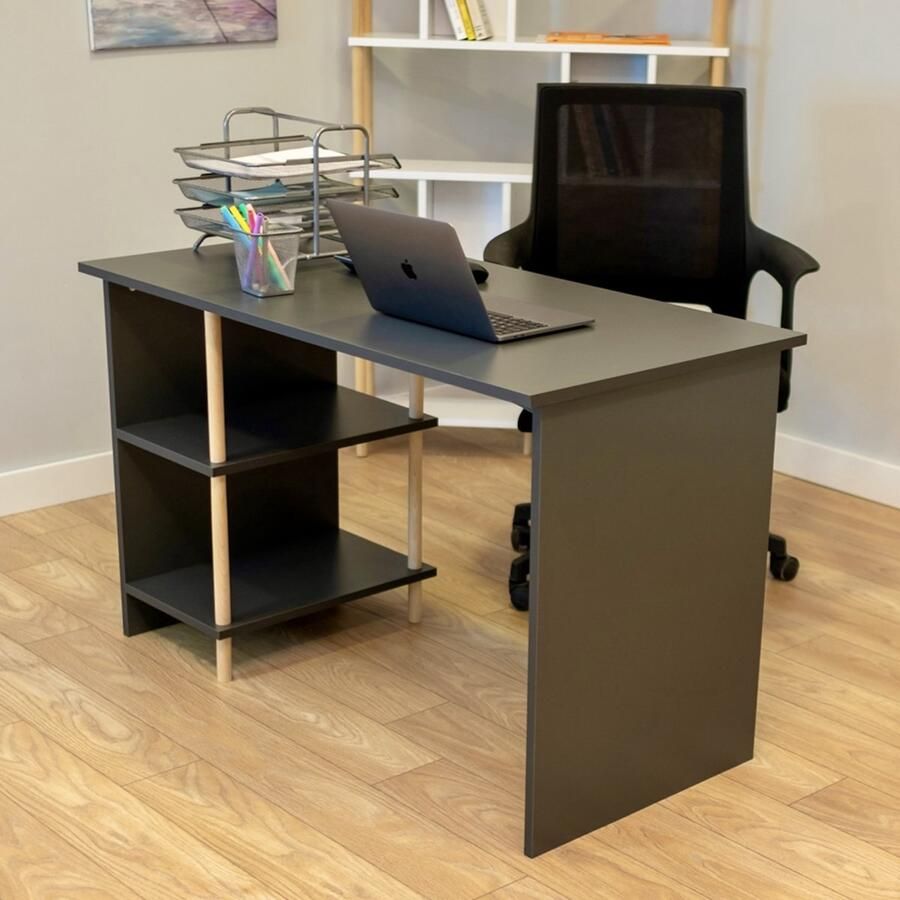 City of Wood Compact bureau met twee planken Functioneel en stijlvol Grijs