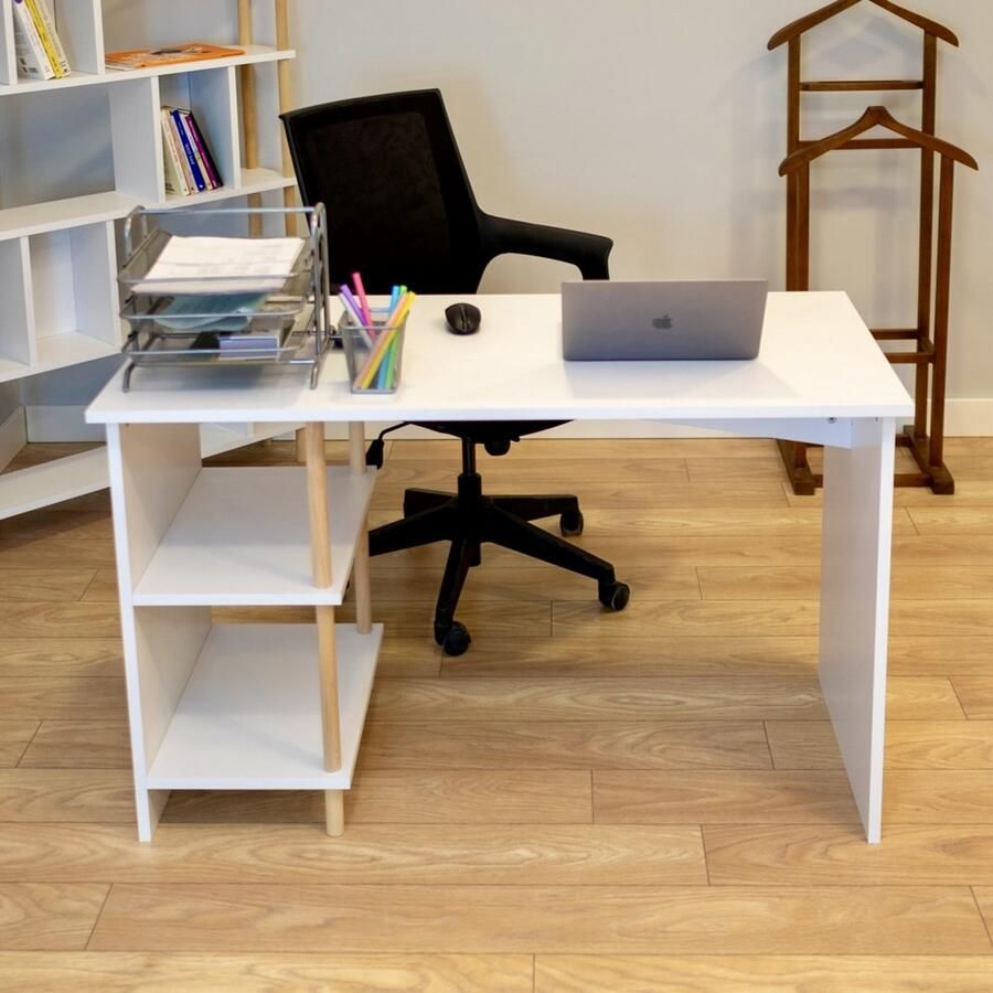 City of Wood Compact bureau met twee planken Functioneel en stijlvol Wit