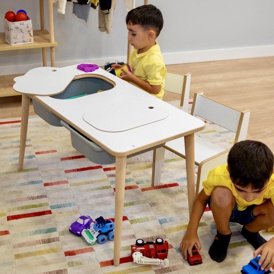 City of Wood Houten kinderbureau met twee opbergmanden – Perfect voor huiswerk en spelen