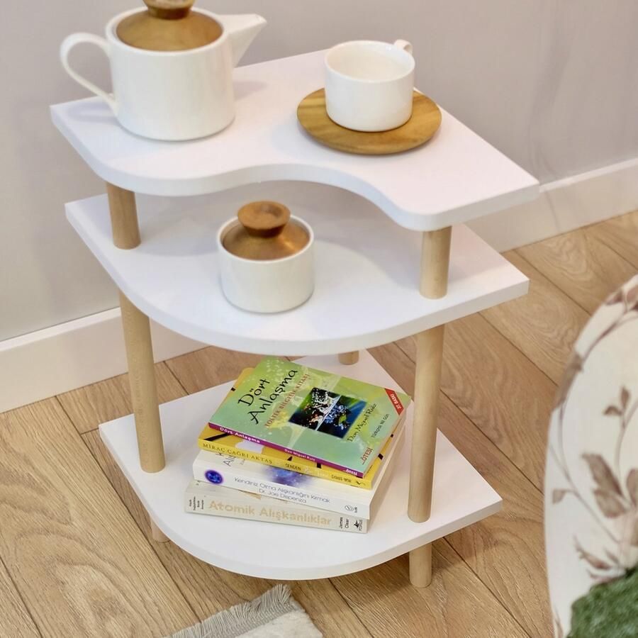 City of Wood Houten Moderne Hoektafel Multifunctioneel voor Woonkamer Salontafel Bijzettafel Wit