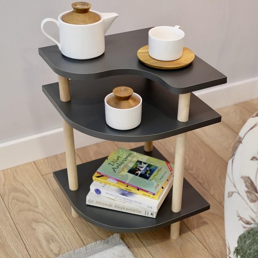 City of Wood Houten Moderne Hoektafel Multifunctioneel voor Woonkamer Salontafel Bijzettafel Grijs