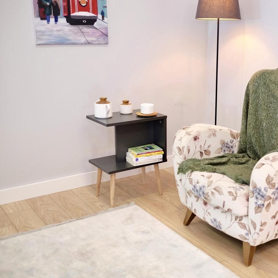 City of Wood Moderne Bijzettafel met Houten Poten Compacte Salontafel voor de Woonkamer Grijs