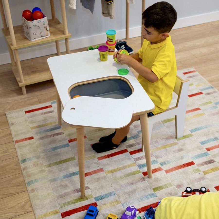 City of Wood Moderne houten kinderbureau met opbergmand – Perfect om te leren en te spelen