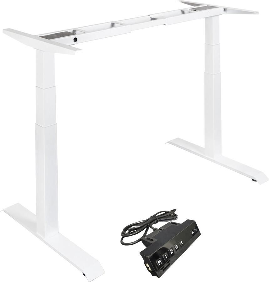 Cityline Elektrisch zit-sta bureau Wit Professioneel bureauframe met dubbele motor Heft tot 140 KG Voor bureaubladen tot max 200x80cm instelbaar van 65 tot 130 cm hoogte Memory bediening USB poorten voor opladen