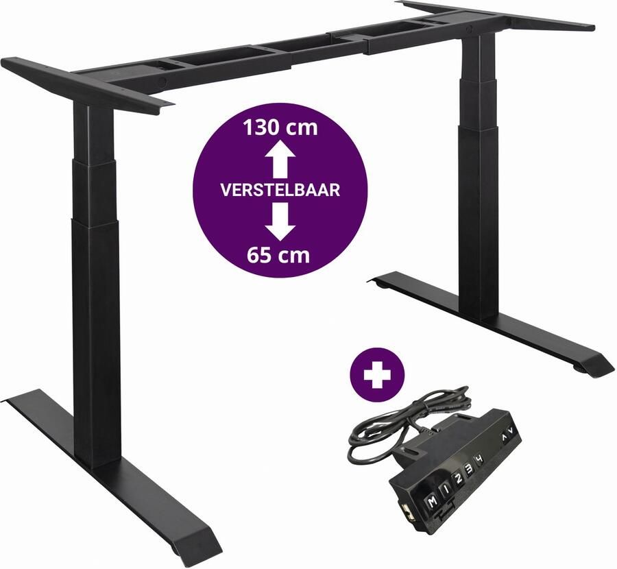 Cityline Elektrisch zit-sta bureau frame Arbo geschikt (NEN) Professionele uitvoering met dubbele motor Zwart 140kg draagkracht Geschikt voor bureaublad tot 80 x 200 cm memory bediening met usb laadfunctie