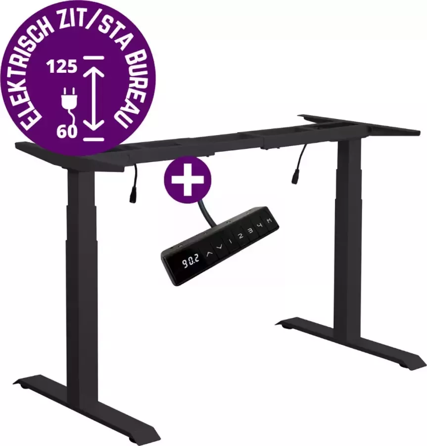 Cityline Elektrisch zit-sta bureau frame Arbo geschikt (NEN) Professionele uitvoering met dubbele motor Zwart 140kg draagkracht Geschikt voor bureaublad tot 80 x 200 cm memory bediening met usb laadfunctie - Foto 2