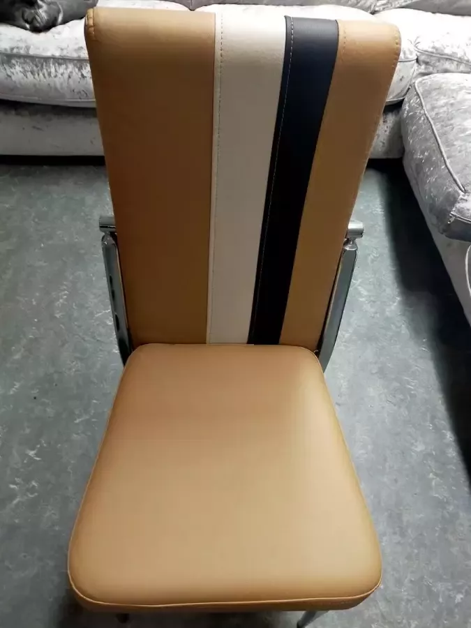 Clarke Elegante stoelenset van 6 stuks te koop metalen stoelpoten en driekleurige bekleding beige-zwart-wit