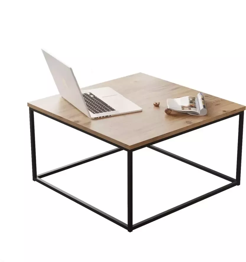 Claus and Clyde Claus & Clyde© Malmö Salontafel Bijzettafel Vierkant Industrieel Eiken Zwart Metaal 72 x 72 x 40