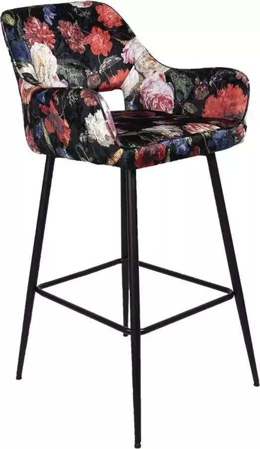 Clayre & Eef Barkruk 54x60x105 cm Zwart Rood Ijzer Textiel Vierkant Kruk Barstoel Hoge stoel - Foto 1