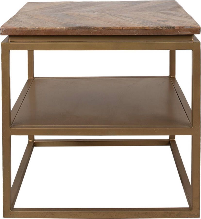 Clayre & Eef Bijzettafel 51x51x49 cm Bruin Hout Ijzer Vierkant Side table Tafeltje Plantentafeltje Bruin Side table