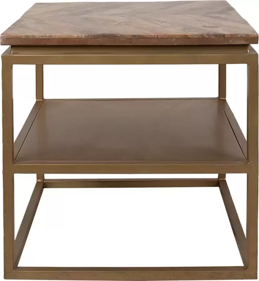 Clayre & Eef Bijzettafel 51x51x49 cm Bruin Hout Ijzer Vierkant Side table Tafeltje Plantentafeltje Bruin Side table - Foto 1