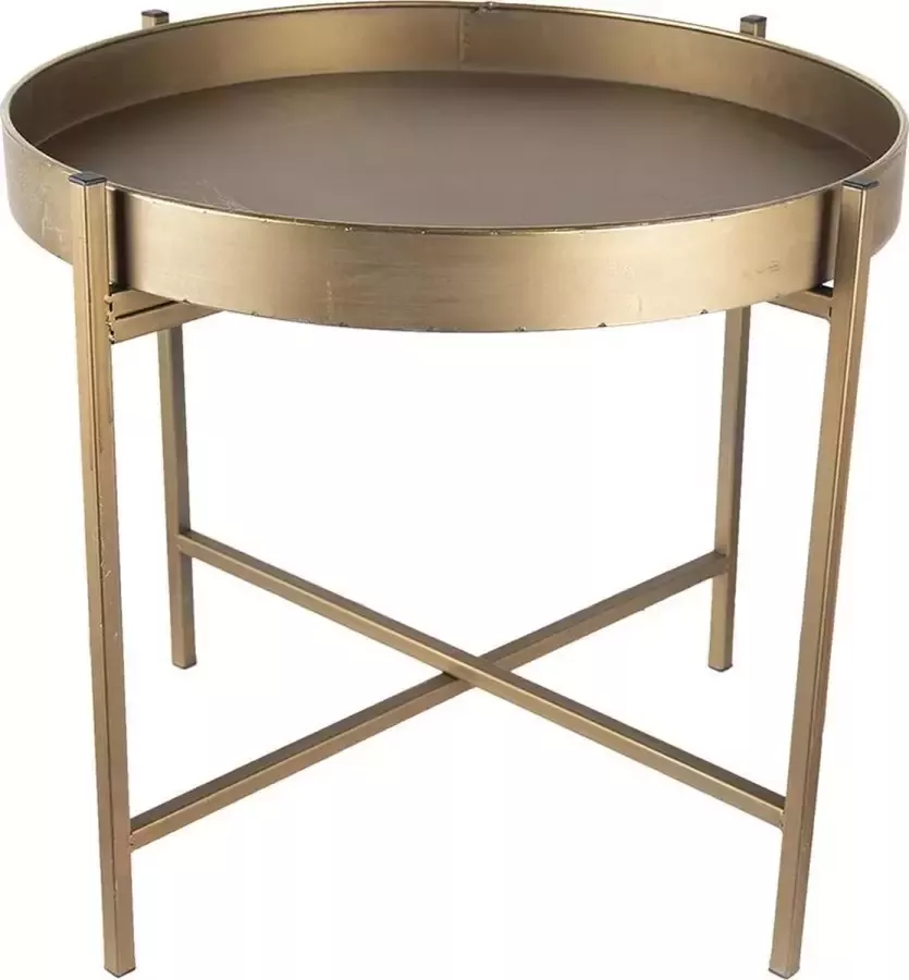 Clayre & Eef Bijzettafel Ø 52x40 cm Koperkleurig Metaal Rond Side table Tafeltje