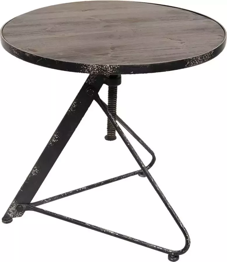 Clayre & Eef Bijzettafel Ø 61*61 cm Zwart Hout ijzer Rond Side table