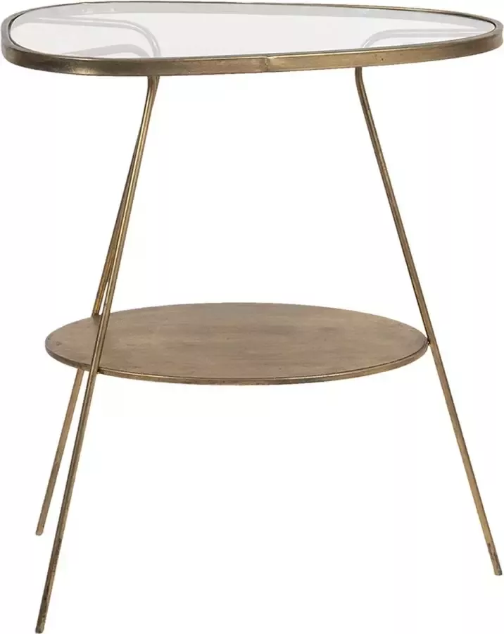 Clayre & Eef Bijzettafel 61x37x70 cm Koperkleurig Ijzer Glas Driehoek Side table Tafeltje Koperkleurig Side table - Foto 1