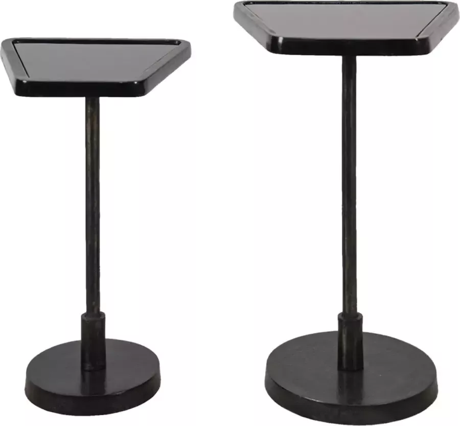 Clayre & Eef Bijzettafel Set van 2 35x35x56 cm Zwart Aluminium Glas Sidetable Tafeltje - Foto 1