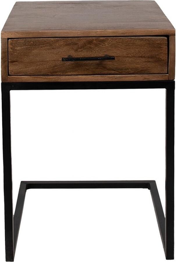 Clayre & Eef Bijzettafel 42x42x61 cm Bruin Zwart Hout Ijzer Rechthoek Side table Tafeltje