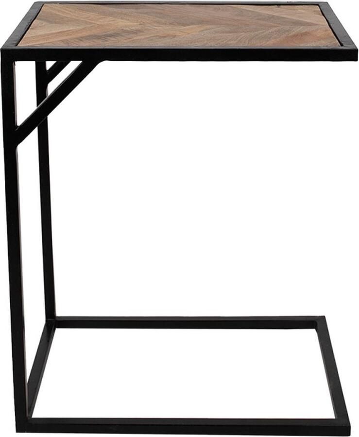 Clayre & Eef Bijzettafel 55x36x65 cm Bruin Zwart Hout Ijzer Rechthoek Side table Tafeltje Plantentafeltje