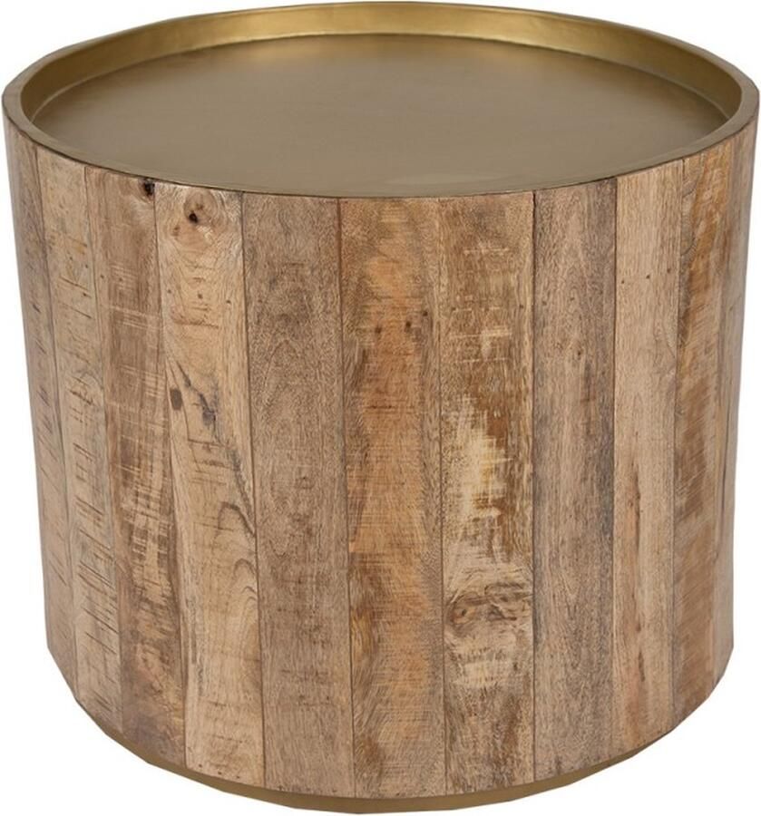 Clayre & Eef Bijzettafel Ø 57x48 cm Bruin Hout Ijzer Rond Side table Tafeltje Plantentafeltje