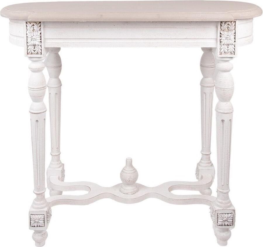 Clayre & Eef Bijzettafel 80x40x75 cm Grijs Wit Hout Side table Tafeltje