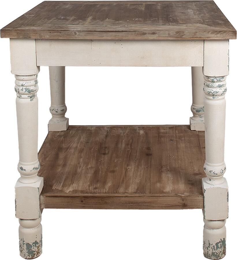 Clayre & Eef Bijzettafel 80x80x85 cm Wit Bruin Hout