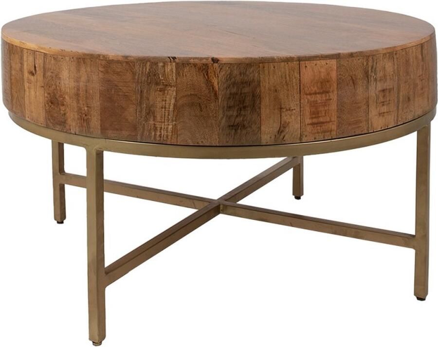 Clayre & Eef Bijzettafel Rond Ø 81x47 cm Bruin Hout Ijzer Rond Salontafel Sidetable Tafeltje